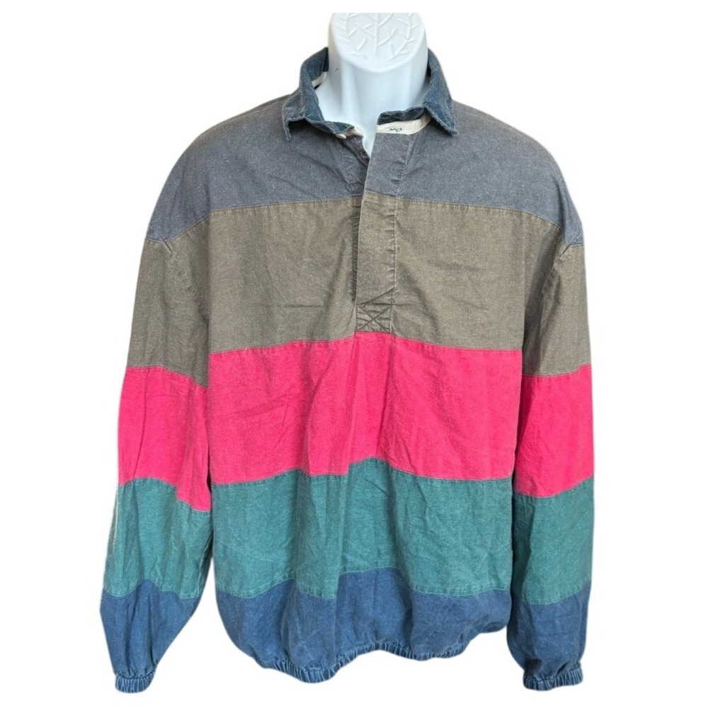 Vtg Norm Thompson Colorblock Pullover Polo Shacket Sz L 90's‎ 100% Cotton Preppy